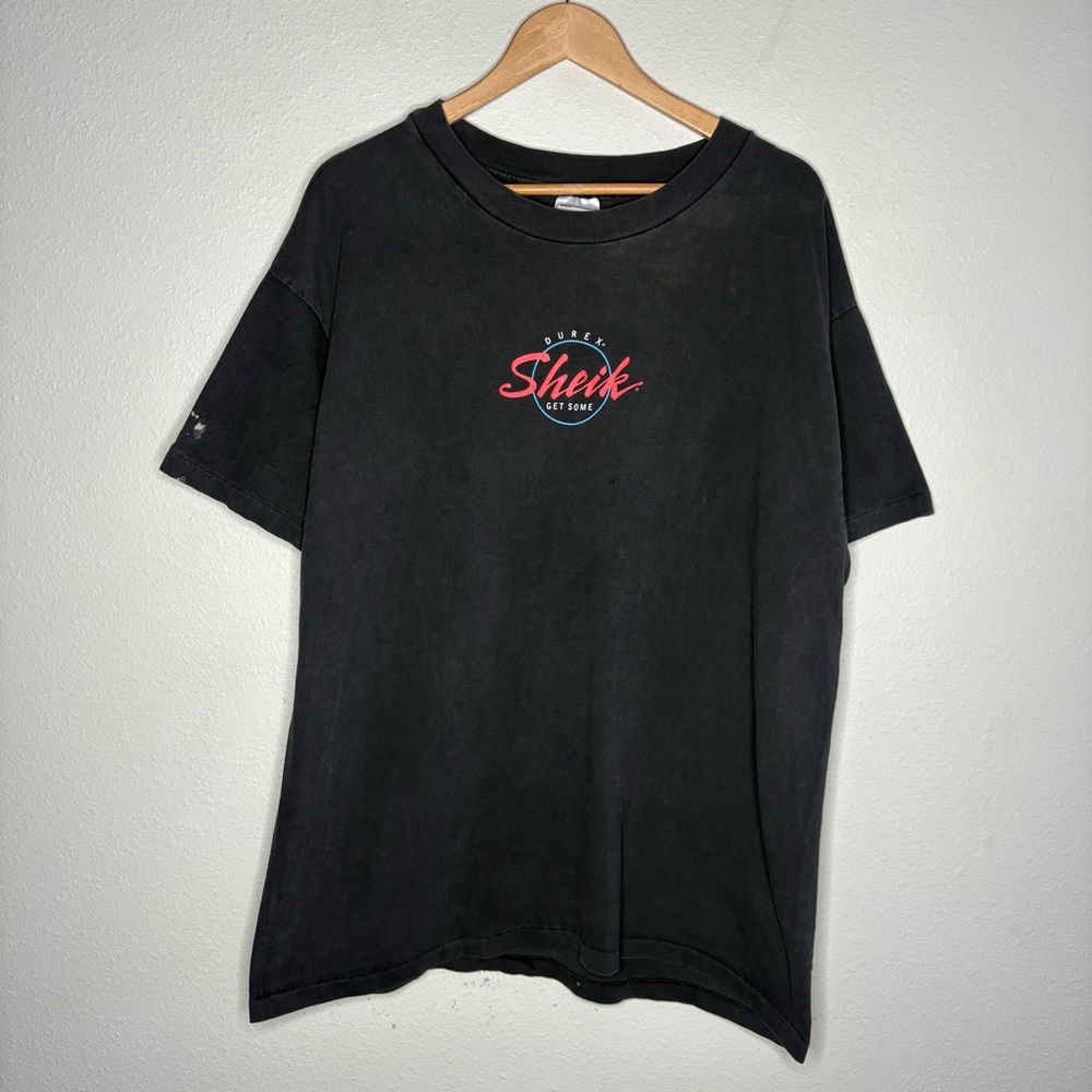 Vintage 90s Durex Sheik Condoms Get Some Hanes Beefy Faded Black Mens Xl